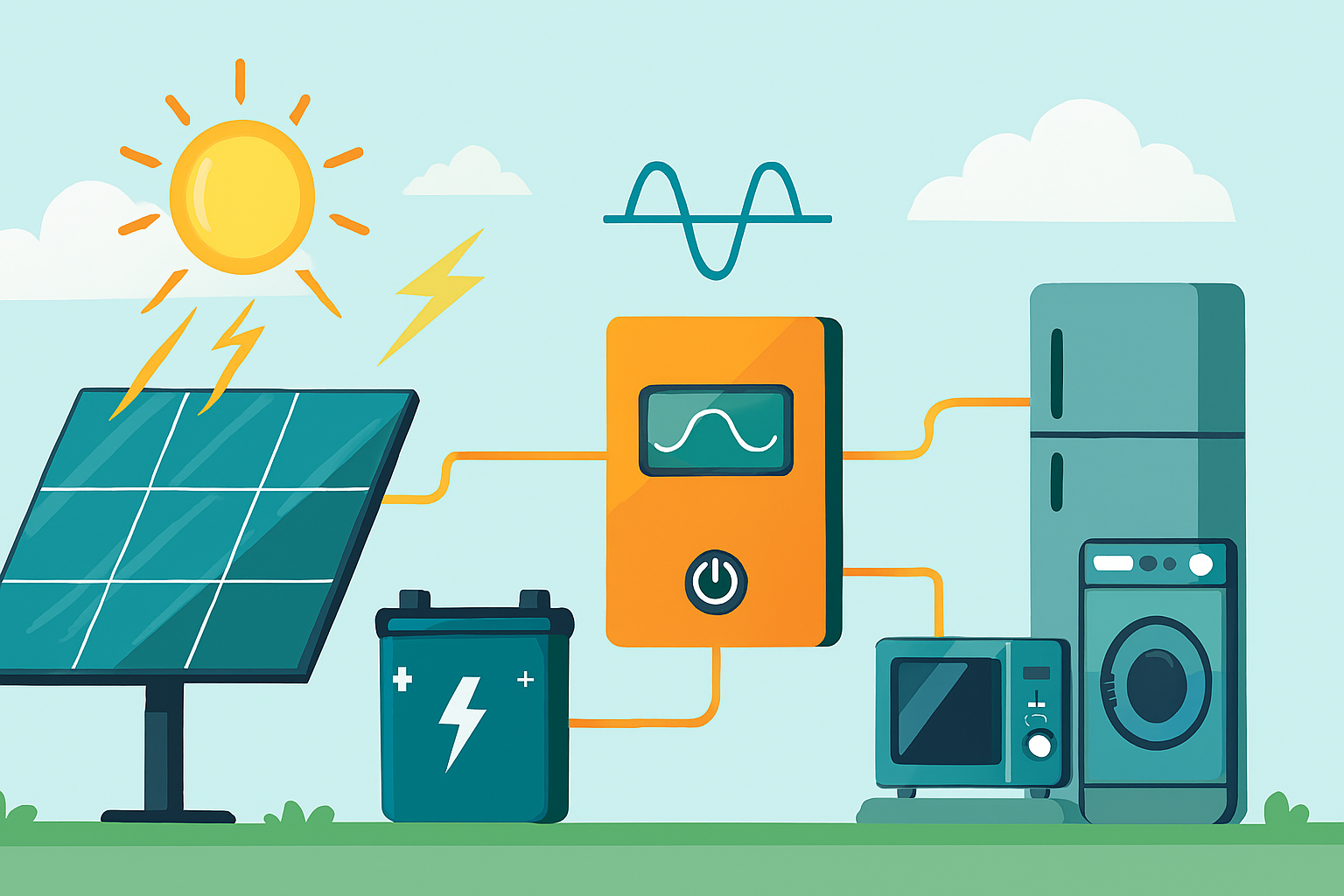 El inversor solar es el componente clave que transforma la energía de las baterías en la corriente que usan los electrodomésticos. Para elegirlo, se debe priorizar siempre un inversor de onda senoidal pura, que garantiza compatibilidad con todos los equipos, especialmente los más sensibles. Se recomienda optar por marcas reconocidas y evitar los modelos baratos de onda modificada, ya que no ofrecen la misma calidad ni protección.