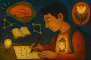 En esta carta íntima, el autor se dirige a su yo del pasado para ofrecerle consejos que también sirven como inspiración para cualquier lector joven. Habla sobre la importancia de profundizar en lo que apasiona, confiar en la intuición, no compararse con los demás, leer mucho, crear sin miedo y rodearse de personas que inspiren. Con un tono cercano y reflexivo, recuerda que ser “raro” es una virtud y anima a atreverse a vivir con curiosidad y autenticidad desde la juventud.