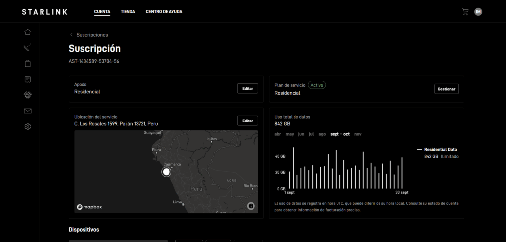 La plataforma de Starlink permite consultar el historial de consumo de datos de los últimos meses. A diferencia de otros servicios, puedes usar internet sin preocuparte por límites o reducciones de velocidad.