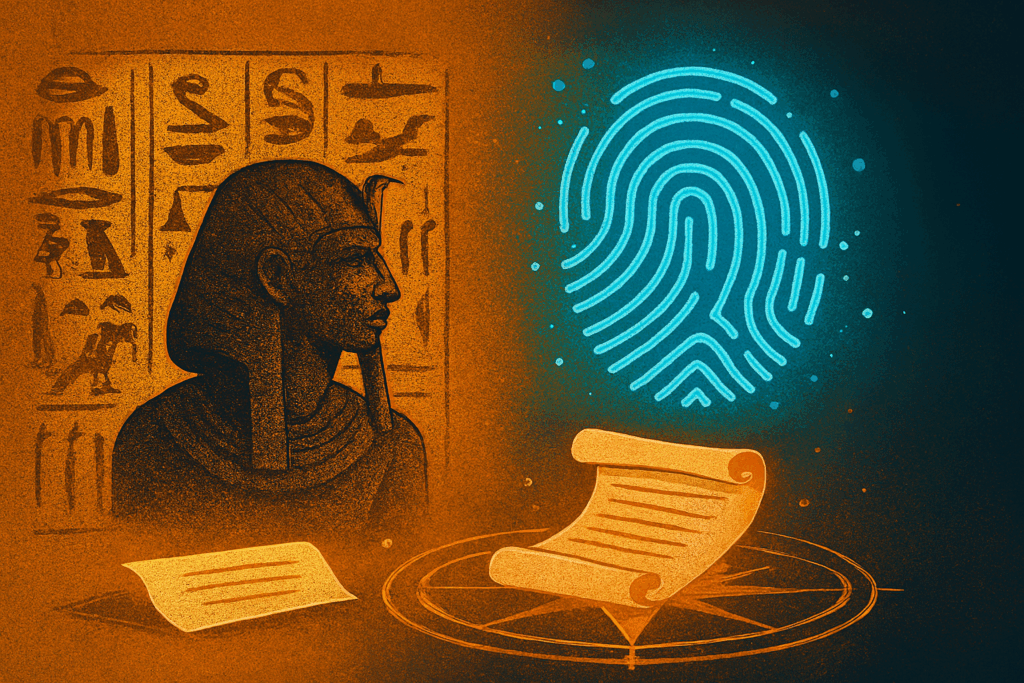 El autor establece un paralelismo entre los jeroglíficos de Ramsés II y las huellas digitales actuales, argumentando que la información siempre ha sido fundamental para la humanidad, pero ahora es instantánea y accesible. Explica que plataformas como YouTube, TikTok y ChatGPT son los "papiros digitales" modernos, democratizando el acceso al conocimiento como nunca antes.