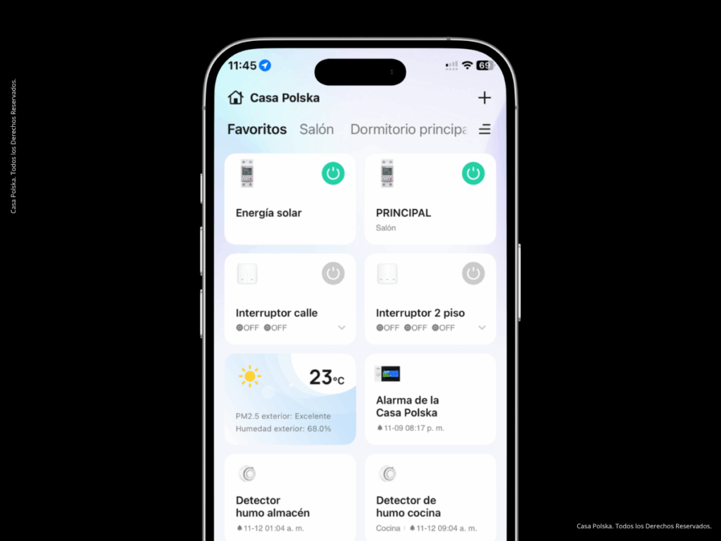 App donde puedo controlar cada elemento de mi alojamiento. Desde la seguridad hasta cada interruptor y enchufe.