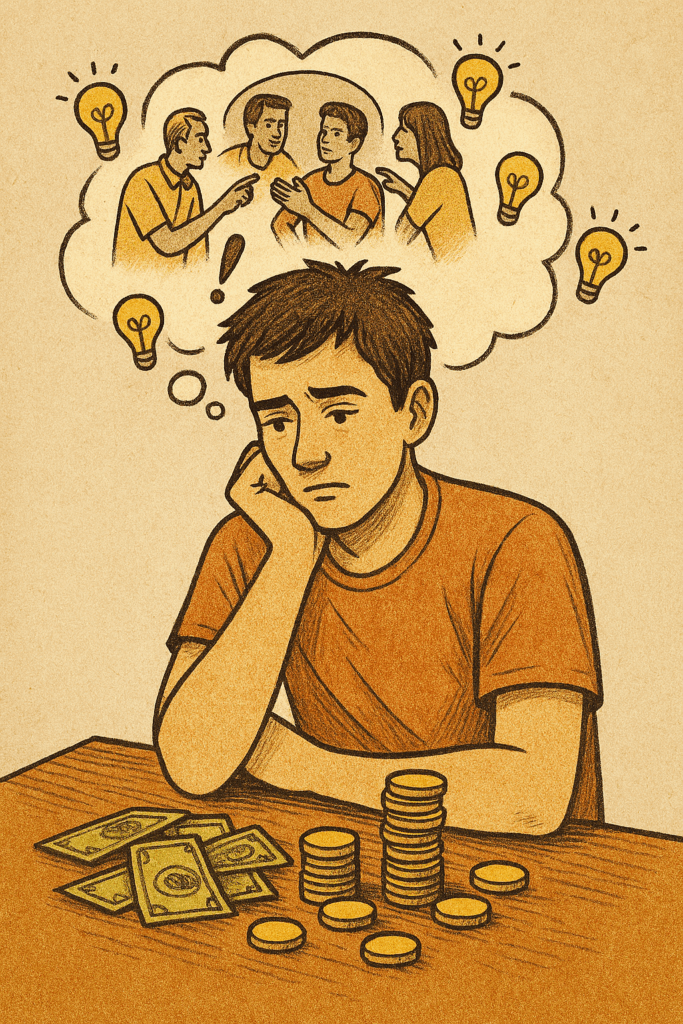 El autor narra su experiencia al recibir su primera beca de estudios, cuando creyó que ganaba mucho dinero pero terminó ahorrando apenas $1,188 en tres años.